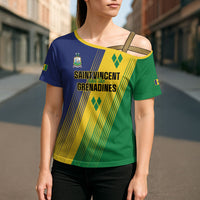 Personalised Saint Vincent and the Grenadines Cross Shoulder Shirt Coat of Arms Flag Stylized