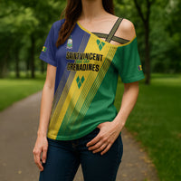 Personalised Saint Vincent and the Grenadines Cross Shoulder Shirt Coat of Arms Flag Stylized