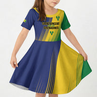 Personalised Saint Vincent and the Grenadines Kid Short Sleeve Dress Coat of Arms Flag Stylized