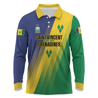 Personalised Saint Vincent and the Grenadines Long Sleeve Polo Shirt Coat of Arms Flag Stylized