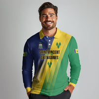 Personalised Saint Vincent and the Grenadines Long Sleeve Polo Shirt Coat of Arms Flag Stylized