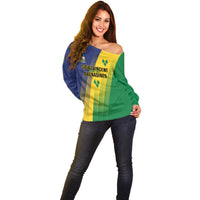 Personalised Saint Vincent and the Grenadines Off Shoulder Sweater Coat of Arms Flag Stylized