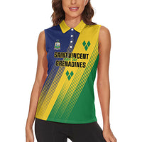 Personalised Saint Vincent and the Grenadines Women Sleeveless Polo Shirt Coat of Arms Flag Stylized