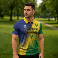 Personalised Saint Vincent and the Grenadines Zipper Polo Shirt Coat of Arms Flag Stylized