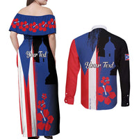 Personalized Boricua Couples Matching Off Shoulder Maxi Dress and Long Sleeve Button Shirt Puerto Rico El Morro Flag Style - Wonder Print Shop