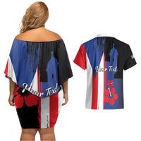 Personalized Boricua Couples Matching Off Shoulder Short Dress and Hawaiian Shirt Puerto Rico El Morro Flag Style - Wonder Print Shop