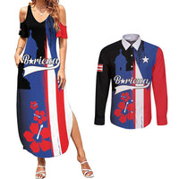 Personalized Boricua Couples Matching Summer Maxi Dress and Long Sleeve Button Shirt Puerto Rico El Morro Flag Style - Wonder Print Shop