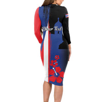Personalized Boricua Long Sleeve Bodycon Dress Puerto Rico El Morro Flag Style - Wonder Print Shop