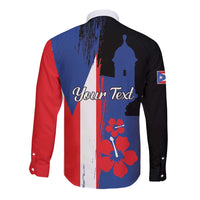 Personalized Boricua Long Sleeve Button Shirt Puerto Rico El Morro Flag Style - Wonder Print Shop