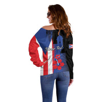 Personalized Boricua Off Shoulder Sweater Puerto Rico El Morro Flag Style - Wonder Print Shop