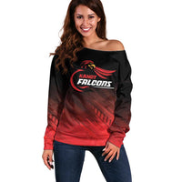 Custom Kandy Cricket Falcons Off Shoulder Sweater Ready to Roar and Soar - Wonder Print Shop