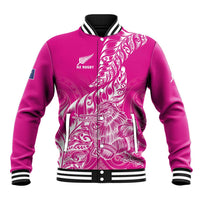 Custom New Zealand Rugby Silver Fern Baseball Jacket Aotearoa Kiwi Maori Pink Version - Wonder Print Shop
