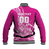 Custom New Zealand Rugby Silver Fern Baseball Jacket Aotearoa Kiwi Maori Pink Version - Wonder Print Shop