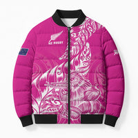 Custom New Zealand Rugby Silver Fern Bomber Puffer Jacket Aotearoa Kiwi Maori Pink Version - Wonder Print Shop