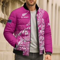 Custom New Zealand Rugby Silver Fern Bomber Puffer Jacket Aotearoa Kiwi Maori Pink Version - Wonder Print Shop