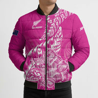 Custom New Zealand Rugby Silver Fern Bomber Puffer Jacket Aotearoa Kiwi Maori Pink Version - Wonder Print Shop