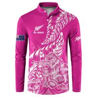 Custom New Zealand Rugby Silver Fern Button Sweatshirt Aotearoa Kiwi Maori Pink Version - Wonder Print Shop