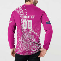 Custom New Zealand Rugby Silver Fern Button Sweatshirt Aotearoa Kiwi Maori Pink Version - Wonder Print Shop