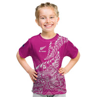 Custom New Zealand Rugby Silver Fern Kid T Shirt Aotearoa Kiwi Maori Pink Version - Wonder Print Shop