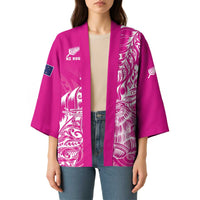Custom New Zealand Rugby Silver Fern Kimono Aotearoa Kiwi Maori Pink Version - Wonder Print Shop