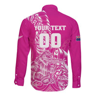 Custom New Zealand Rugby Silver Fern Long Sleeve Button Shirt Aotearoa Kiwi Maori Pink Version - Wonder Print Shop