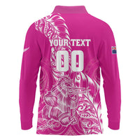 Custom New Zealand Rugby Silver Fern Long Sleeve Polo Shirt Aotearoa Kiwi Maori Pink Version - Wonder Print Shop