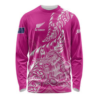 Custom New Zealand Rugby Silver Fern Long Sleeve Shirt Aotearoa Kiwi Maori Pink Version - Wonder Print Shop
