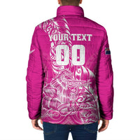 Custom New Zealand Rugby Silver Fern Padded Jacket Aotearoa Kiwi Maori Pink Version - Wonder Print Shop