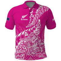 Custom New Zealand Rugby Silver Fern Polo Shirt Aotearoa Kiwi Maori Pink Version - Wonder Print Shop