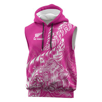 Custom New Zealand Rugby Silver Fern Sleeveless Hoodie Aotearoa Kiwi Maori Pink Version - Wonder Print Shop