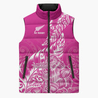 Custom New Zealand Rugby Silver Fern Sleeveless Puffer Jacket Aotearoa Kiwi Maori Pink Version - Wonder Print Shop