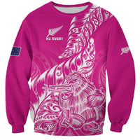 Custom New Zealand Rugby Silver Fern Sweatshirt Aotearoa Kiwi Maori Pink Version - Wonder Print Shop