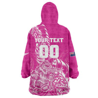 Custom New Zealand Rugby Silver Fern Wearable Blanket Hoodie Aotearoa Kiwi Maori Pink Version - Wonder Print Shop