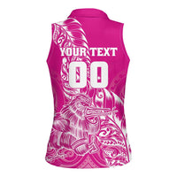 Custom New Zealand Rugby Silver Fern Women Sleeveless Polo Shirt Aotearoa Kiwi Maori Pink Version - Wonder Print Shop