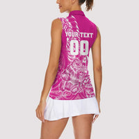 Custom New Zealand Rugby Silver Fern Women Sleeveless Polo Shirt Aotearoa Kiwi Maori Pink Version - Wonder Print Shop