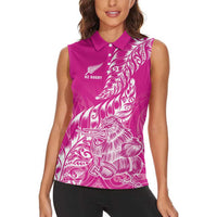 Custom New Zealand Rugby Silver Fern Women Sleeveless Polo Shirt Aotearoa Kiwi Maori Pink Version - Wonder Print Shop