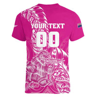 Custom New Zealand Rugby Silver Fern Women V-Neck T-Shirt Aotearoa Kiwi Maori Pink Version - Wonder Print Shop