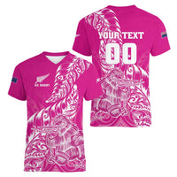 Custom New Zealand Rugby Silver Fern Women V-Neck T-Shirt Aotearoa Kiwi Maori Pink Version - Wonder Print Shop