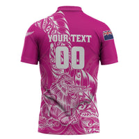 Custom New Zealand Rugby Silver Fern Zipper Polo Shirt Aotearoa Kiwi Maori Pink Version - Wonder Print Shop
