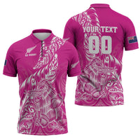 Custom New Zealand Rugby Silver Fern Zipper Polo Shirt Aotearoa Kiwi Maori Pink Version - Wonder Print Shop