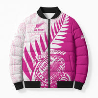 Custom New Zealand Rugby Silver Fern Bomber Puffer Jacket Aotearoa Maori Pink Version - Wonder Print Shop