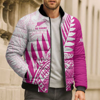 Custom New Zealand Rugby Silver Fern Bomber Puffer Jacket Aotearoa Maori Pink Version - Wonder Print Shop