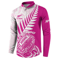 Custom New Zealand Rugby Silver Fern Button Sweatshirt Aotearoa Maori Pink Version - Wonder Print Shop