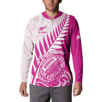 Custom New Zealand Rugby Silver Fern Button Sweatshirt Aotearoa Maori Pink Version - Wonder Print Shop