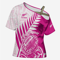Custom New Zealand Rugby Silver Fern Cross Shoulder Shirt Aotearoa Maori Pink Version - Wonder Print Shop