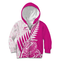 Custom New Zealand Rugby Silver Fern Kid Hoodie Aotearoa Maori Pink Version - Wonder Print Shop