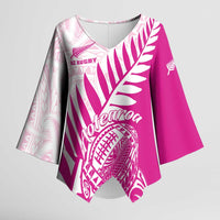 Custom New Zealand Rugby Silver Fern Kimono Sleeve Blouse Aotearoa Maori Pink Version - Wonder Print Shop