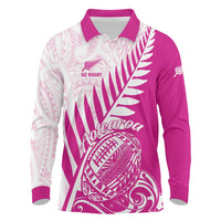 Custom New Zealand Rugby Silver Fern Long Sleeve Polo Shirt Aotearoa Maori Pink Version - Wonder Print Shop