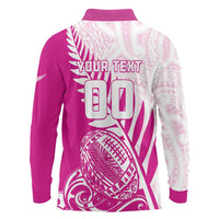 Custom New Zealand Rugby Silver Fern Long Sleeve Polo Shirt Aotearoa Maori Pink Version - Wonder Print Shop