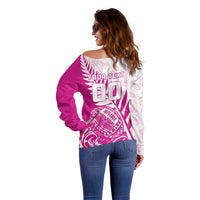 Custom New Zealand Rugby Silver Fern Off Shoulder Sweater Aotearoa Maori Pink Version - Wonder Print Shop
